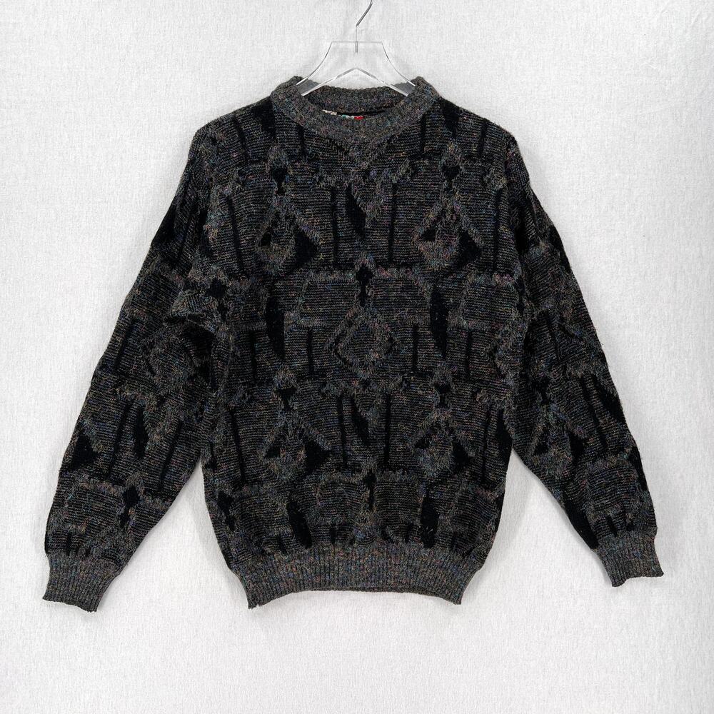 COLLEZIONE PERTE COLORE Vintage Sweater Mens Gray Black Multi Crew neck 80s